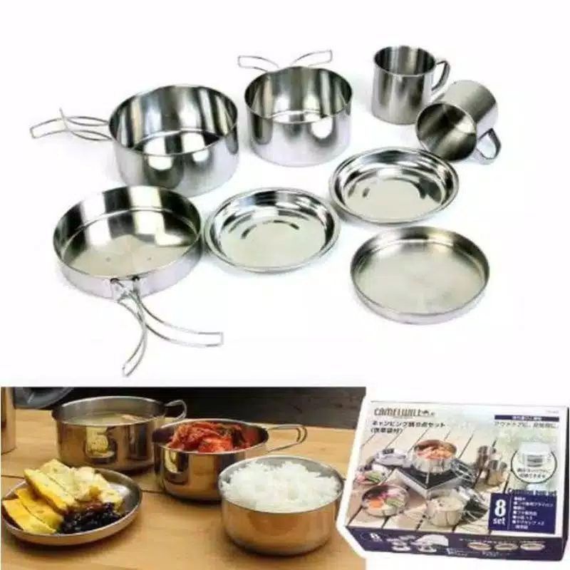 Cooking set merk Camelwil Nesting free gelas - alat masak portabel panci satu set stainless camping outdoor