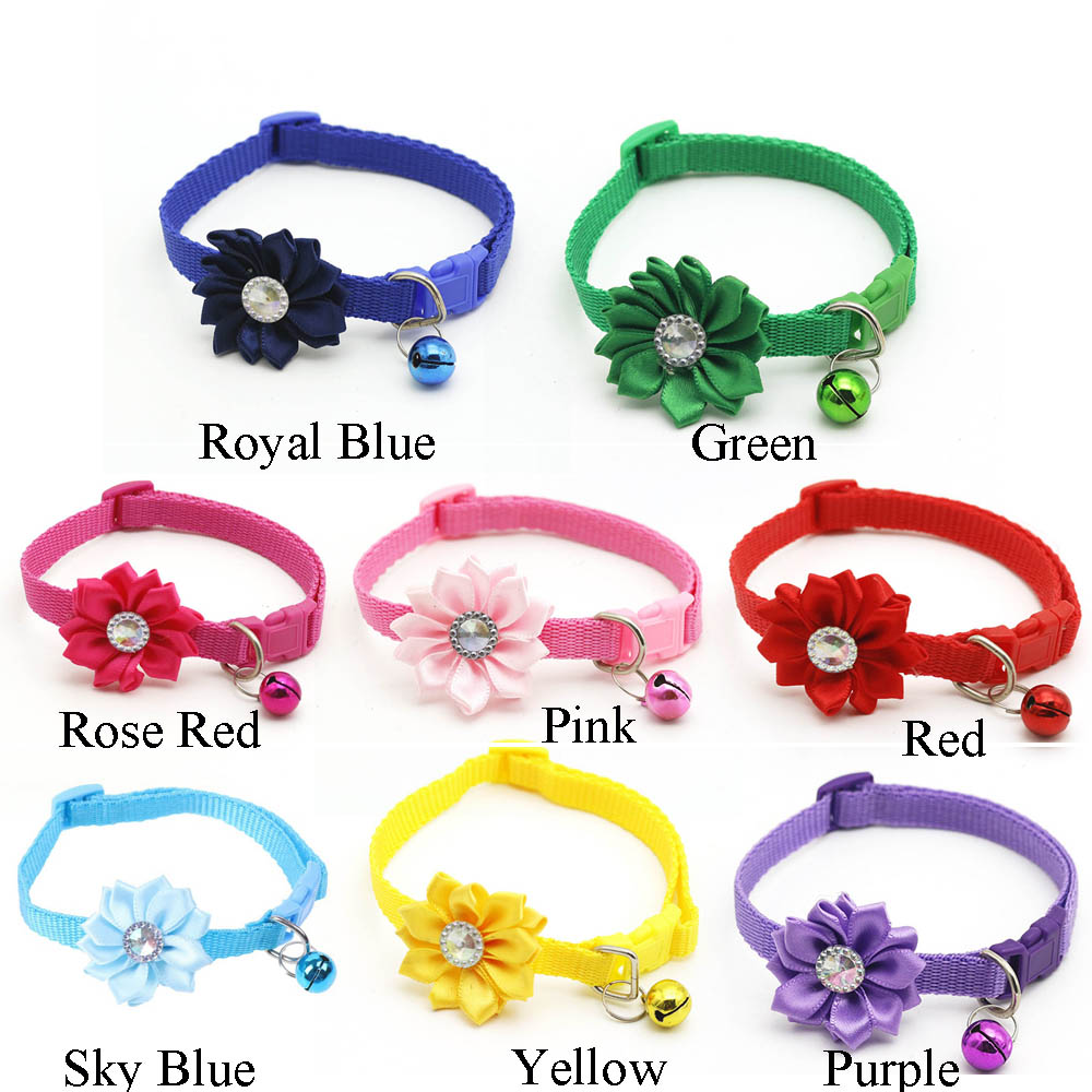 SUYOU Rhinestone Flower Cat Collars Buckle Bell Pendant Dog Collar Pet Supplies Puppy Adjustable Cat Accessories Necklace/Multicolor