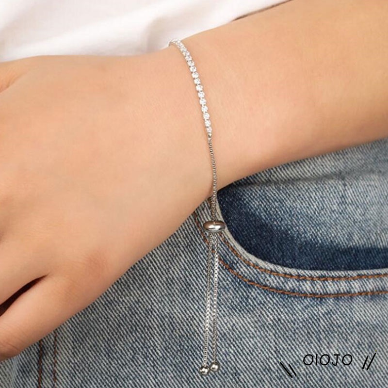 Korea Sederhana Gelang Kristal Yang Dapat Disesuaikan Indah Berlian Bertabur Push-Pull Gelang Fashion Perhiasan Wanita - ol