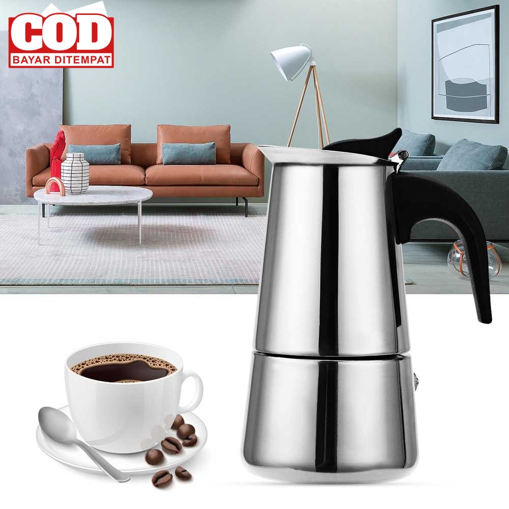 (BAYAR DI TEMPAT) One Two Cups Espresso Coffee Maker Moka Pot Teko 100ml 2 Cup - Z20
