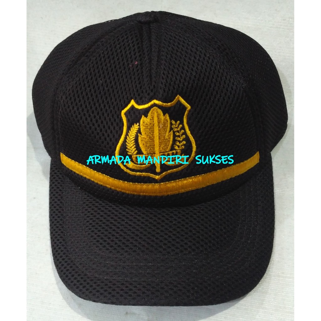 Topi Jaring Satpam Coklat Lis - Topi Jaring Security Coklat