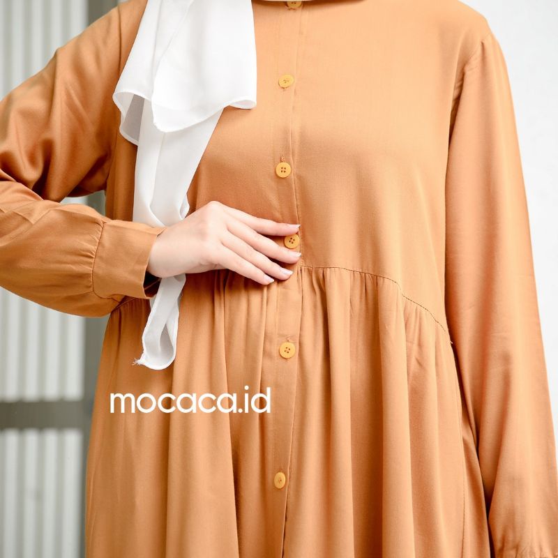 mustard dress wanita ootd hijab mustard coral kuning busuk jumbo full kancing busui rayon twill premium lengan kancing