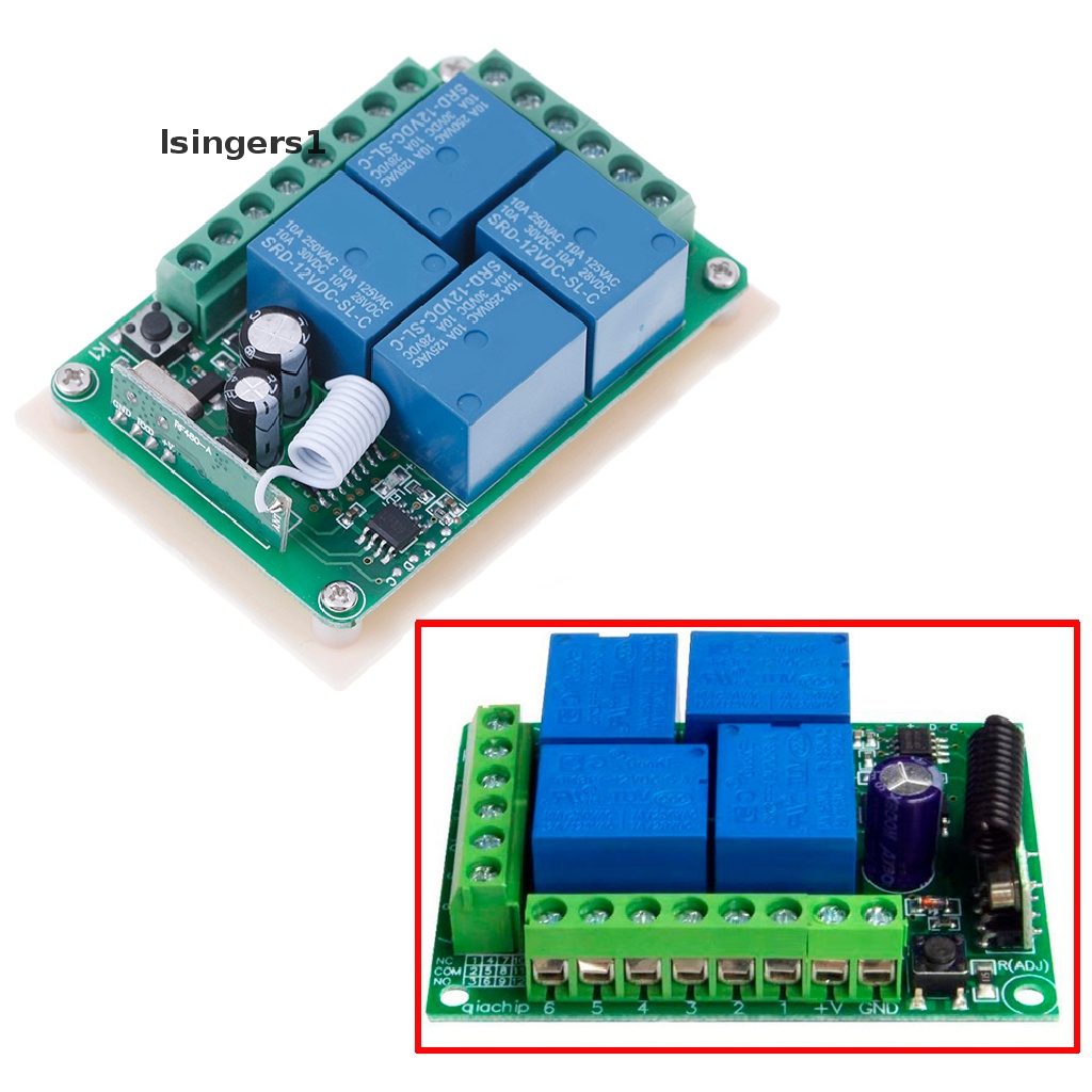 (lsingers1) Switch relay rf wireless 4ch DC 12v 10a 433mhz