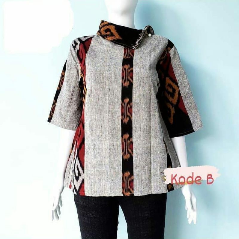 Blouse tenun atasan wanita baju tenun jepara leher resleting jaket BTB34