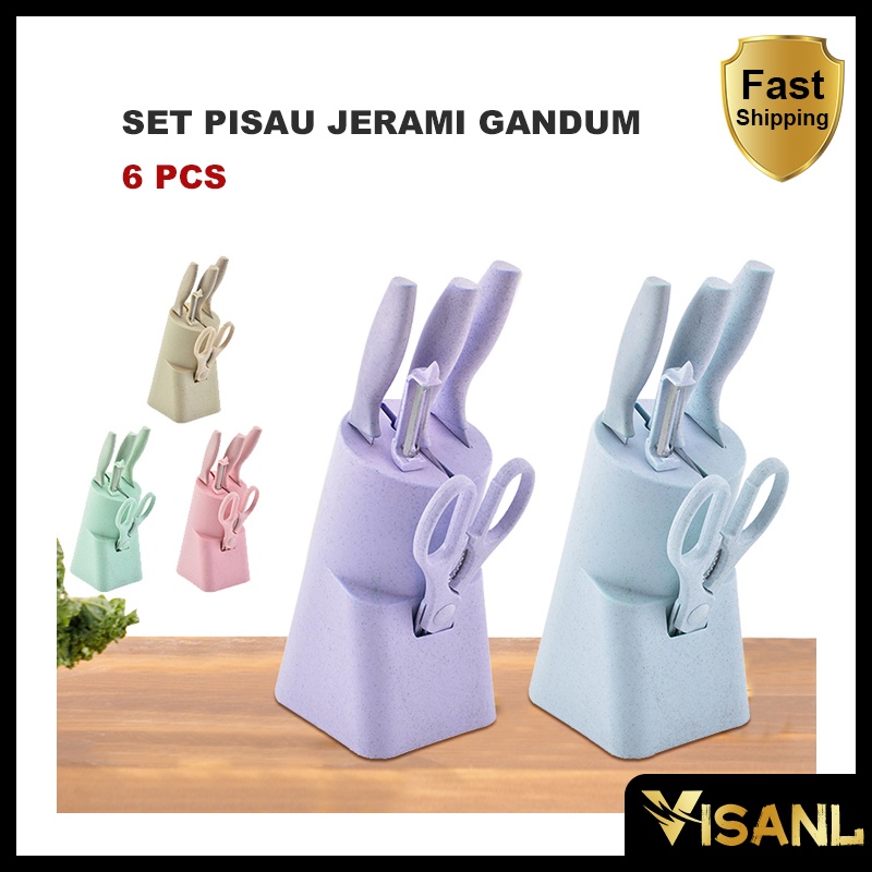 Knives Set Pisau Set 5 in 1 Keramik / knife set anti lengket Steinless Steel pisau biru ungu