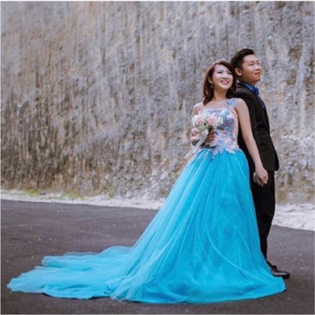 Blue Prewedding Dress Party Night Gown Gaun Malam Pesta