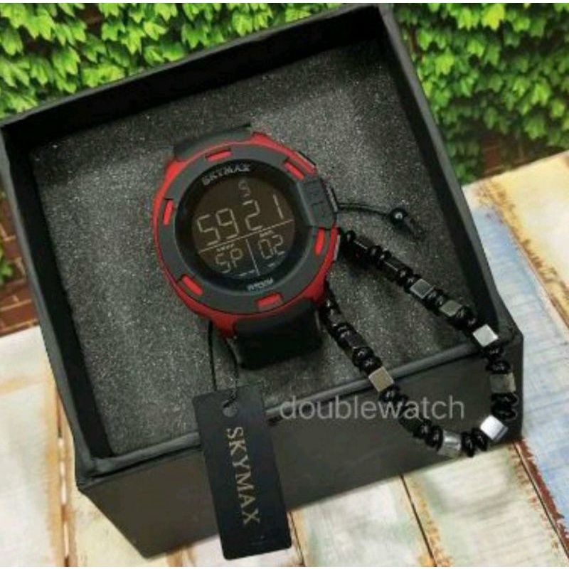 Jam Netizen Jam Tangan Skymax Jam Tangan Pria Tahan Air Menyelam Jam Tangan Couple Sepasang Free Baterai Box Analog Baterai Jam Tangan Waterproof-Merah pria
