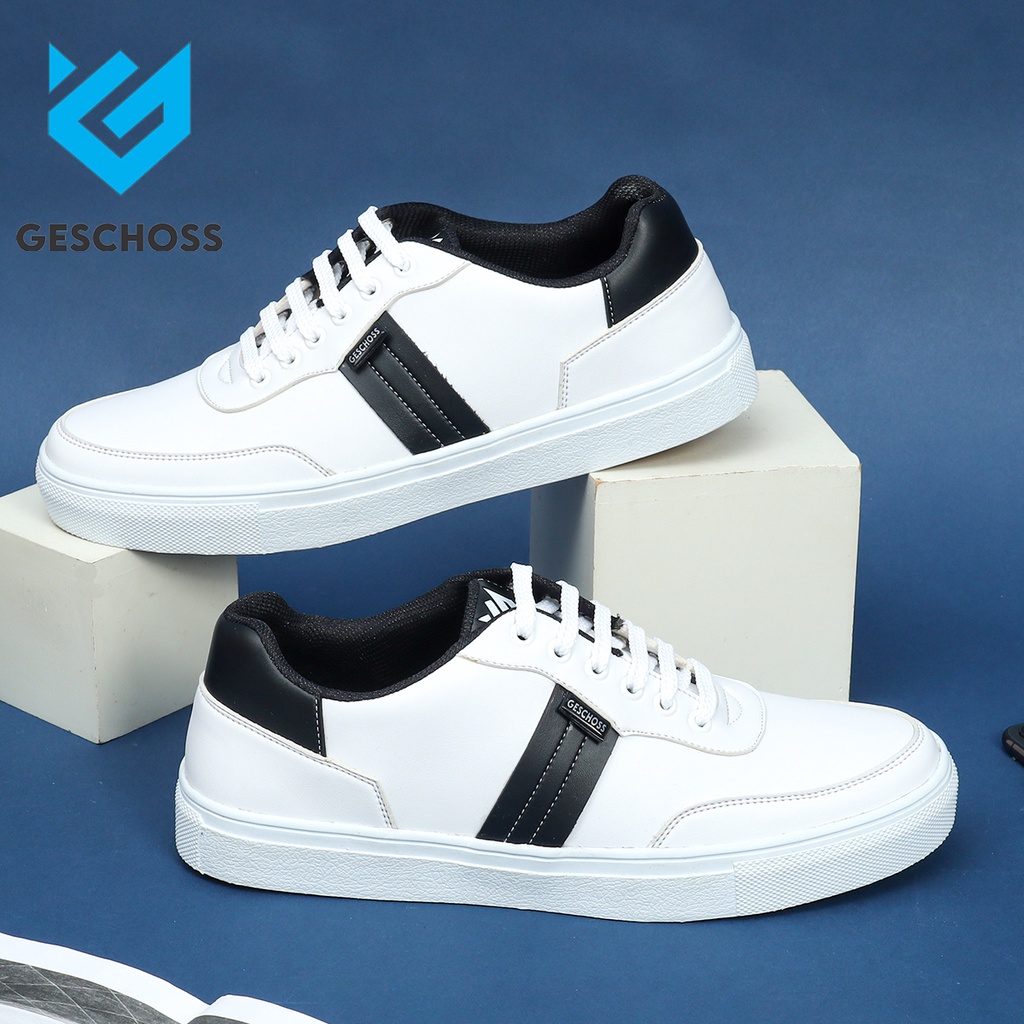 GESCHOSS [GS7809] Sepatu Sneakers Pria Puith List Hitam Sepatu Lokal ORI Murah Pria Sekolah Kuliah Kerja