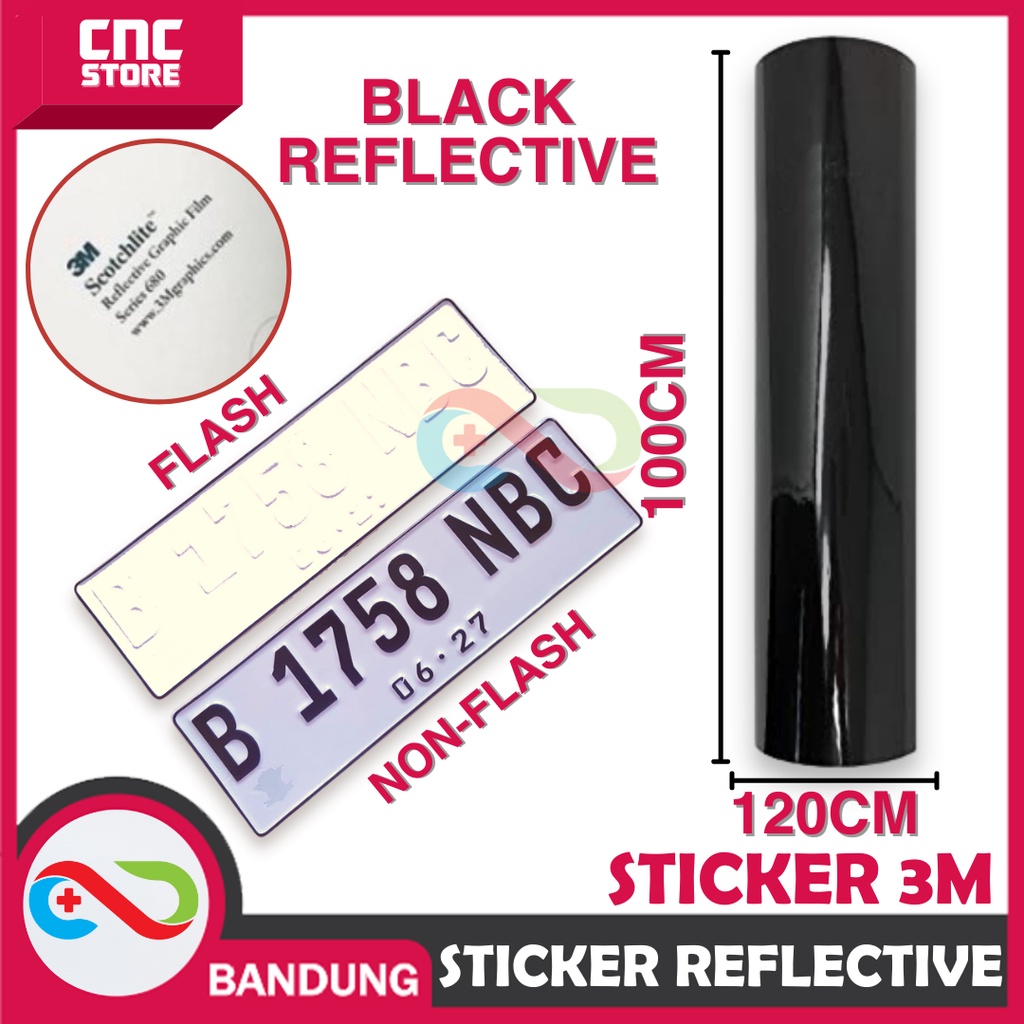 STIKER STICKER PLAT NOMOR 3M 680 85 BLACK REFLEKTIF NYALA PUTIH 120CM X 100CM