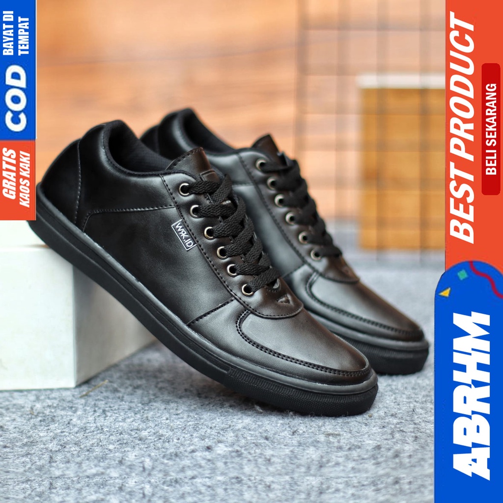 Sepatu Sneakers Pria Sepatu Casual Pria Kulit Pu Sepatu Kerja Kuliah Kondangan Sepatu Hitam Pria MANLY ABRHM