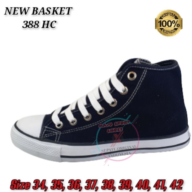 NEW BASKET 388 HC TINGGI RESLETING - SEPATU BOOT HITAM PUTIH / SEPATU SEKOLAH HITAM PUTIH RESLETING / SEPATU NEW BASKET TINGGI HITAM PUTIH