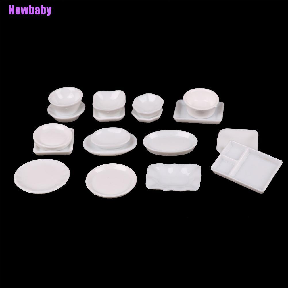 (Newbaby) 18pcs / set Mainan Miniatur Piring Plastik Skala 1: 12 Untuk Aksesoris Rumah Boneka