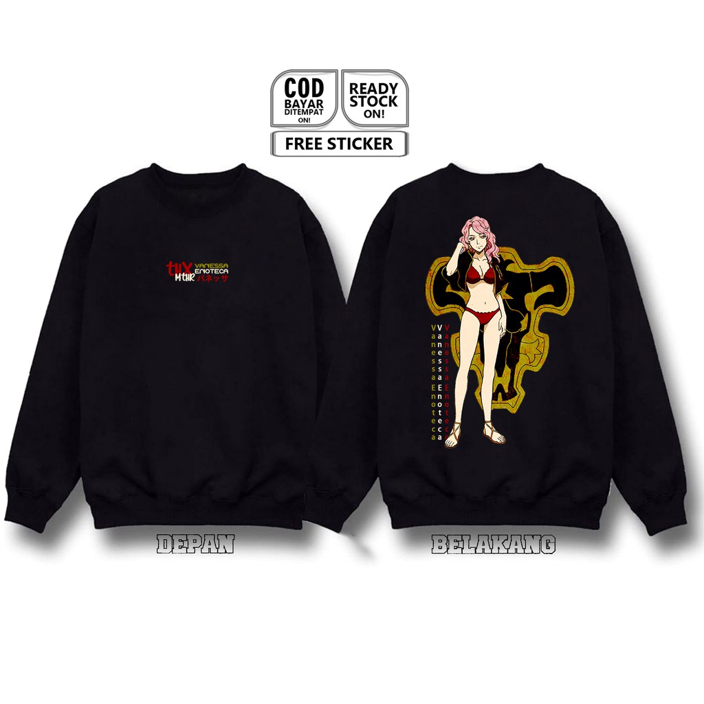 SWEATER CREWNECK VANESSA ENOTECA BLACK CLOVER WAIFU WIBU OTAKU AHEGAO BAJU JEPANG JAPANESSE CULTURE