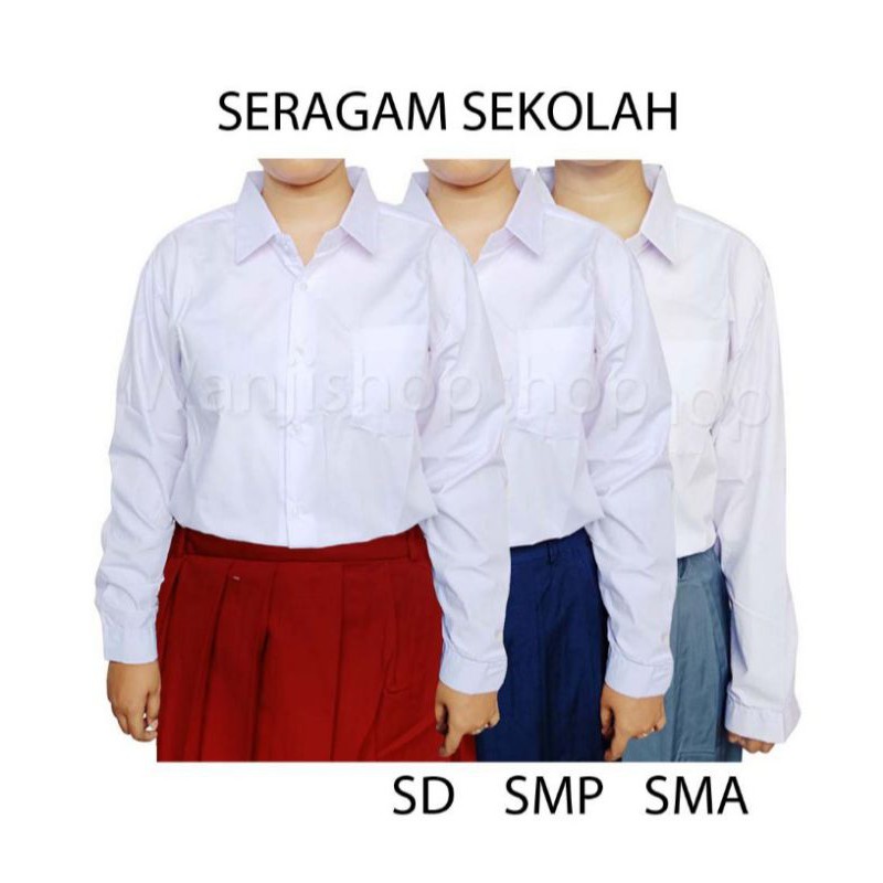Kemeja putih panjang SD/SMP/SMA/Seragam sekolah seragam kerja kemeja putih hem