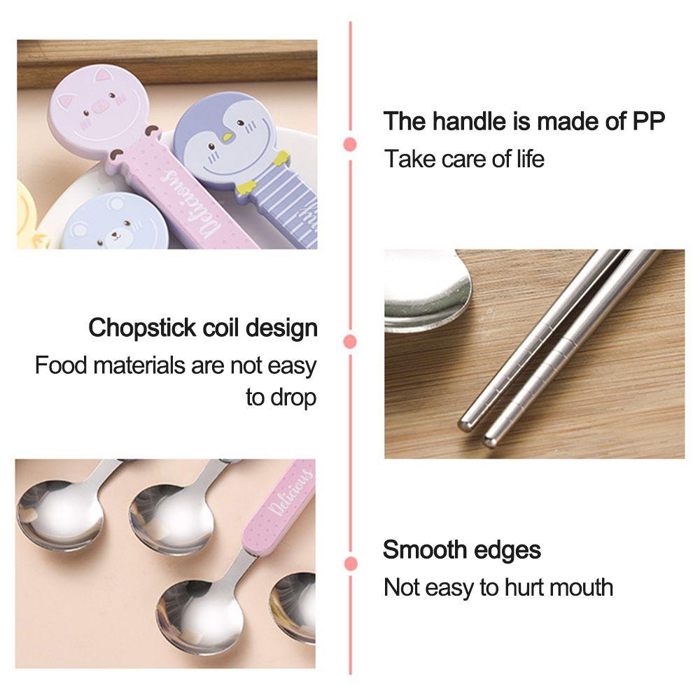 Solighter 2Pcs/Set Peralatan Bayi Bentuk Kartun Stainless Steel PP Handle Sendok Garpu Anak