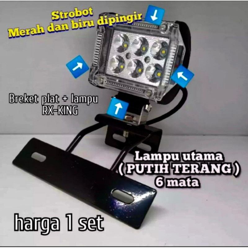 Lampu Tembak CWL LED 6 Mata Senja Blue Red Paket Breket Plat Nomor Lampu RX King RXS