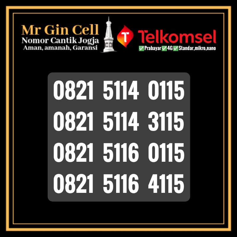 Kartu perdana nomor cantik telkomsel simpati 4G LTE ABBC DBBA 511x x115