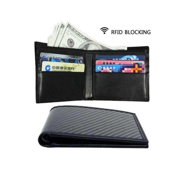 Carbon Fiber Wallet RFID Blocking Leather Bifold Slim Wallet