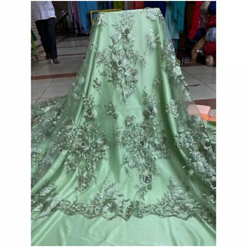 tulle 3D, bahan kebaya, kebaya 3D, tile kebaya, kain tile tridi brokat 3D, "harga persetengah meter"