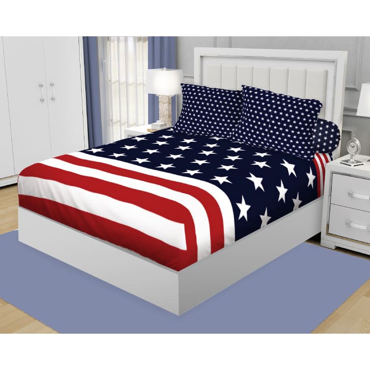 SPRAI CALIFORNIA / SPREI 180X200 CALIFORNIA STAR AND STRIP AMERIKA /Alas Kasur KING NO 1 MURAH PROMO