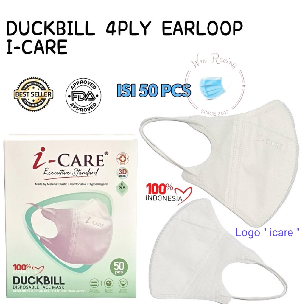 Masker Duckbill Embos Logo iCare 4Ply isi 50pc Premium Quality