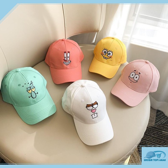 TOPI ANAK BORDIR SPONBOB UNISEX LAKI LAKI PEREMPUAN / TOPI ANAK LUCKY SPONS BOB