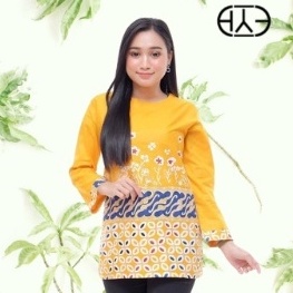 Blus Atasan Batik wanita Modern Vintage Untuk Kerja Kantoran Bahan Katun Halus Lengan panjang