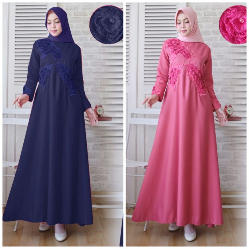 GAMIS MAXI VIRGO BHN BALOTELLI TEBAL+PINGGANG KARET APLIKASI BORDIR TIMBUL+MUTIARA PREMIUM