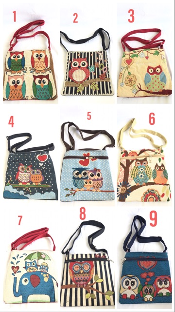 Tas selempang mini anak wanita casual OWL Gajah Thailand kanvas import