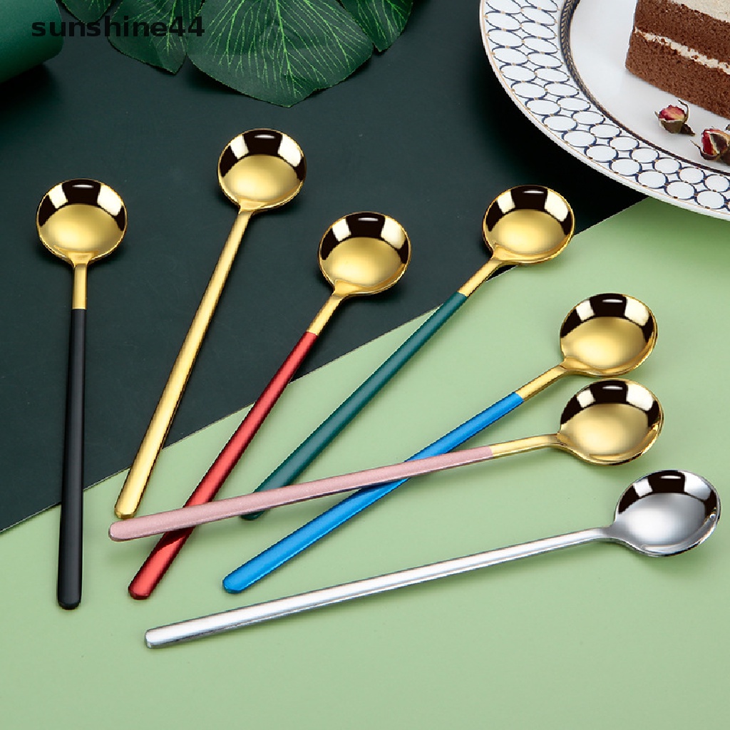 Sunshine Sendok Kopi / Es Krim / Dessert Gagang Panjang Bahan Stainless Steel Warna Hujan