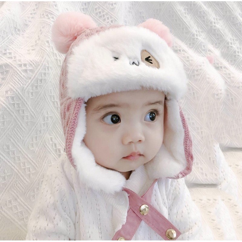 Topi Anak Penutup Telinga Bayi Bahan Velvet Tebal Wink