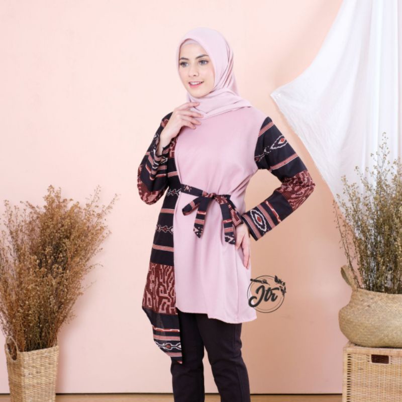 tey-17 Batik Wanita ASJ SA HRB026 Kenogo Kemeja Tosca Pendek tunik batik-Aurelia pink