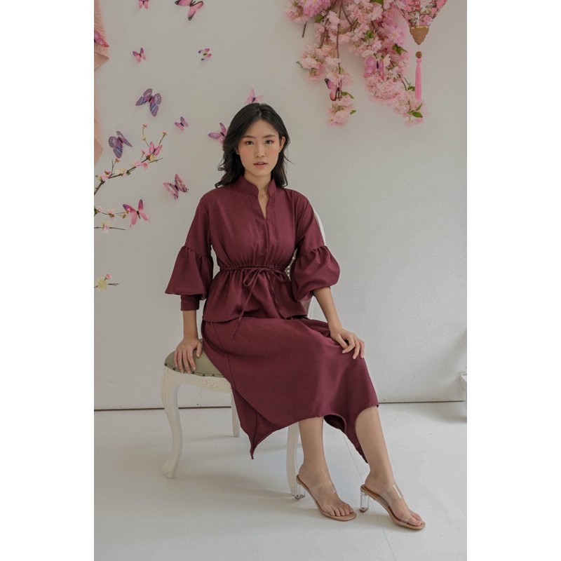 KANON - Yue Blouse and Assymetric Skirt Set - Set blouse dan rok shanghai pesta asimetris