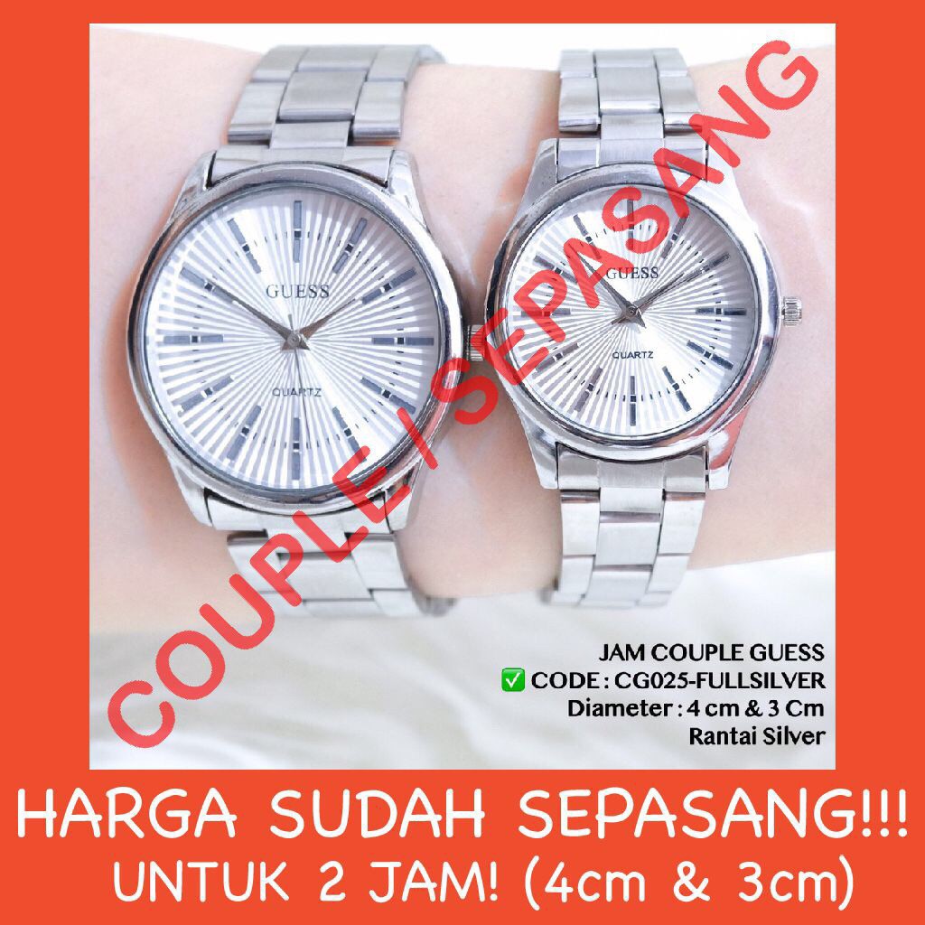 Jam tangan COUPLE murah Guess tali rantai stainless grosir ecer  free baterai cadangan CG020 CG025