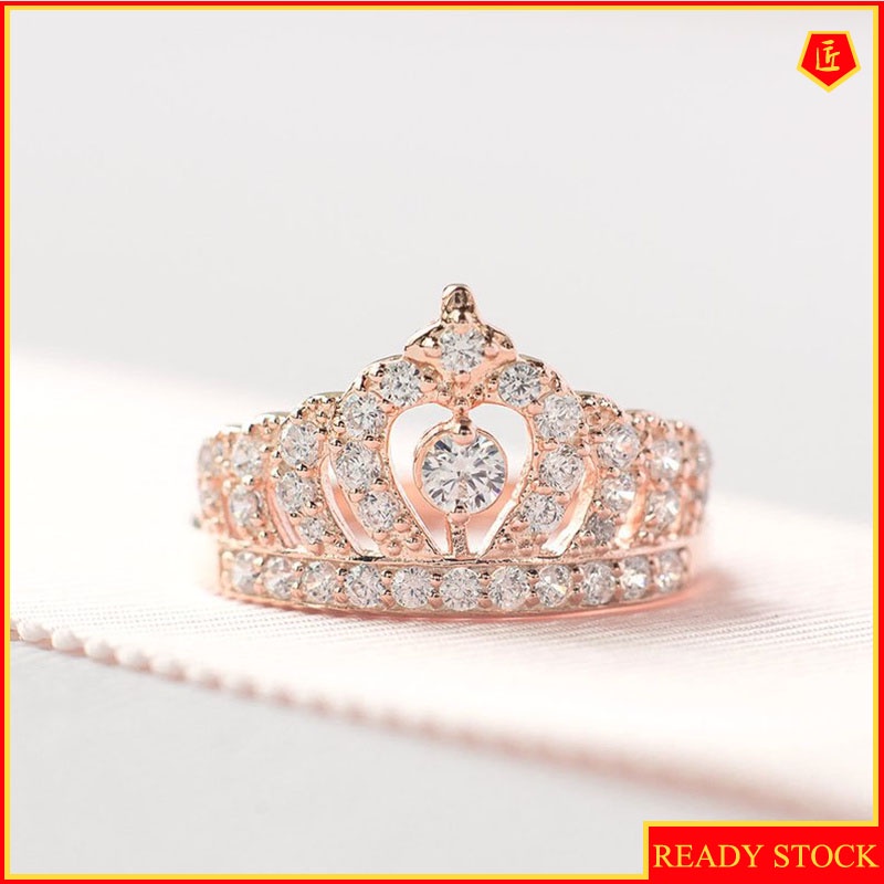 [Ready Stock]Graceful and Fashionable 18K Rose Gold Full Diamond Crown Ring