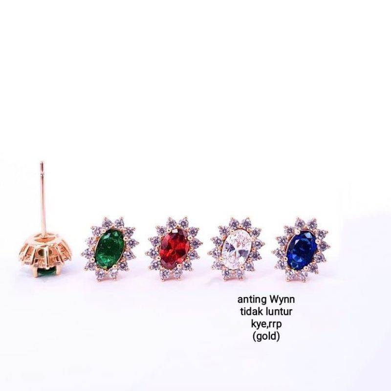 Blue sapphire anting bahan Wynn diamond ,merah,putih,hijau,aman dipake mandi,yg alergi xuping