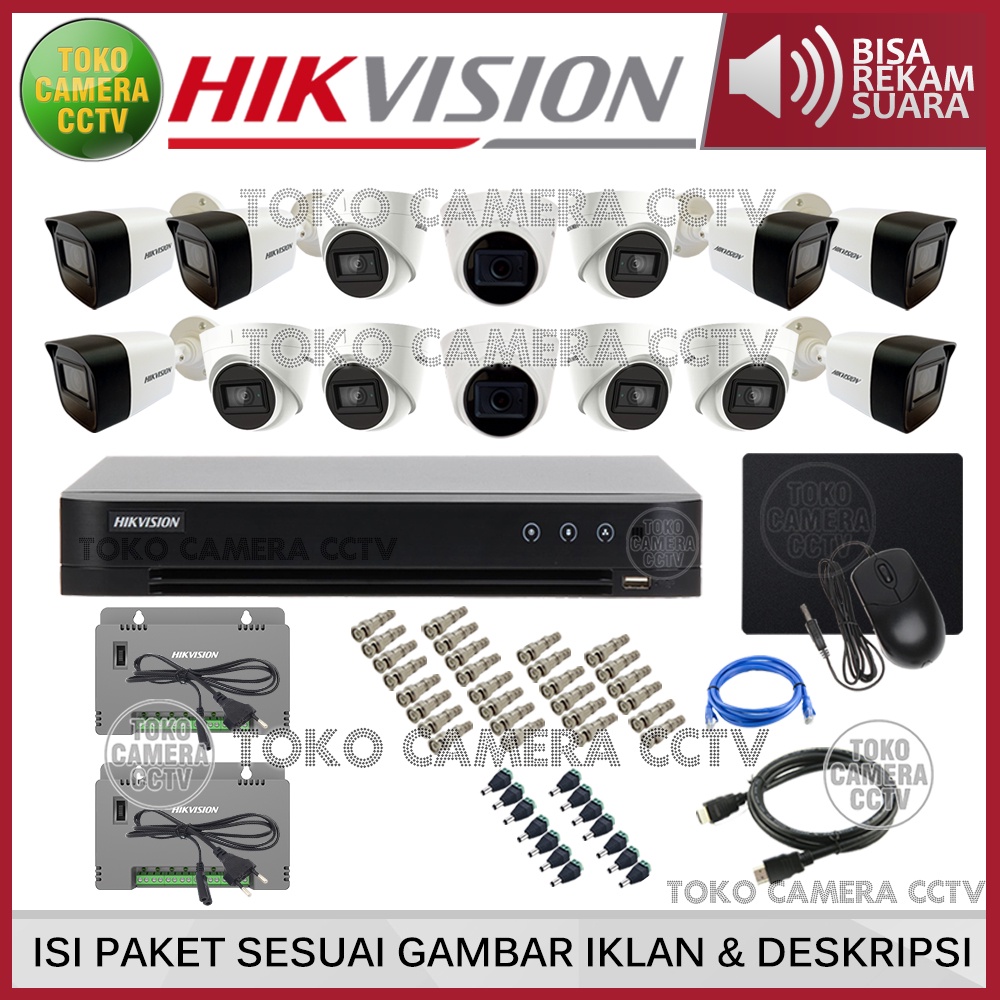 PAKET CCTV HIKVISION 5MP 16 CHANNEL 14 KAMERA AUDIO