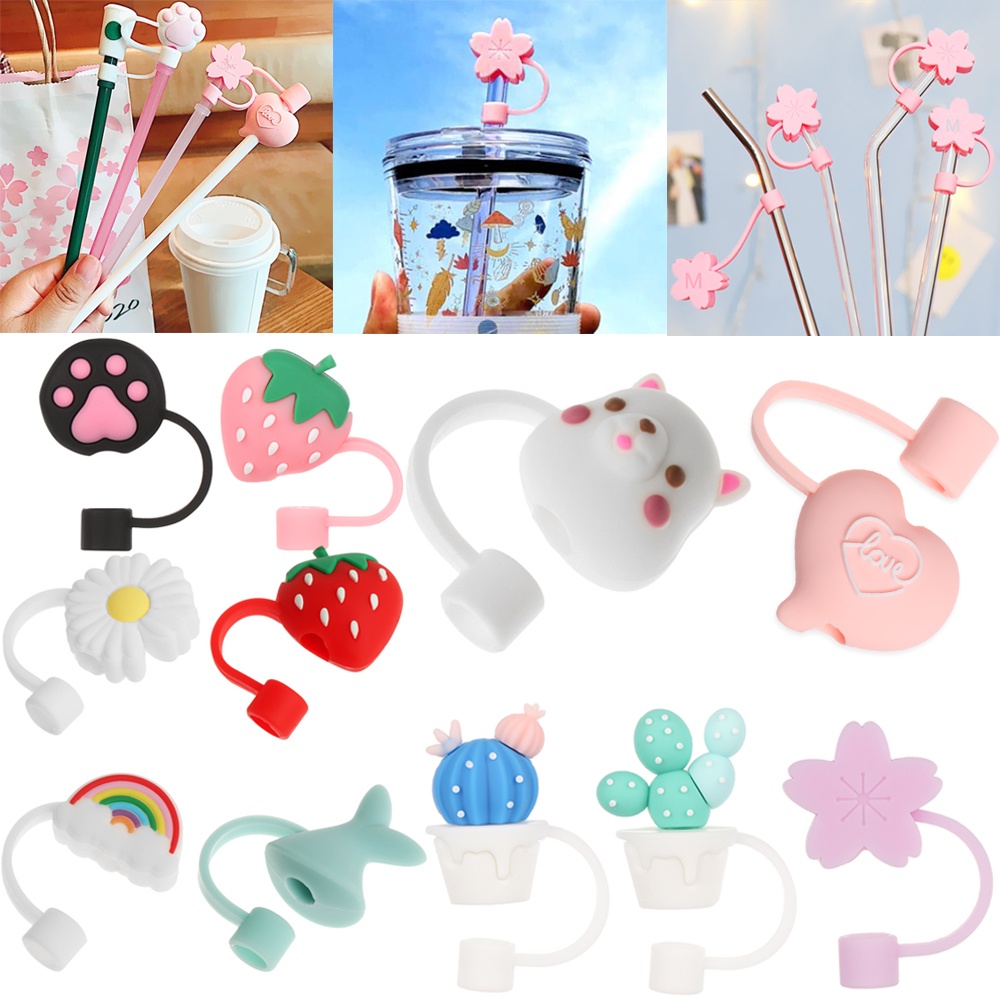Tutup Sedotan Bahan Silikon Motif Kartun Ukuran 6-8mm