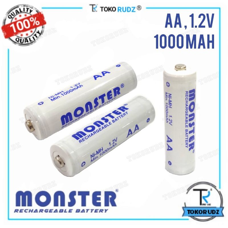 Baterai AA A2 Batre isi ulang Cas 1000mAh Rechargeable 1.2V MONSTER