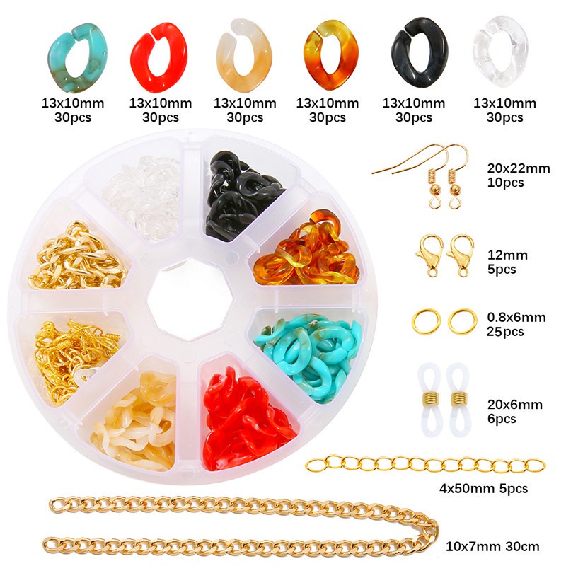 1 Set/Box Multi Color Acrylic Twisted Chains Assembled Parts Beads Diy Jewelry Findings Accessories