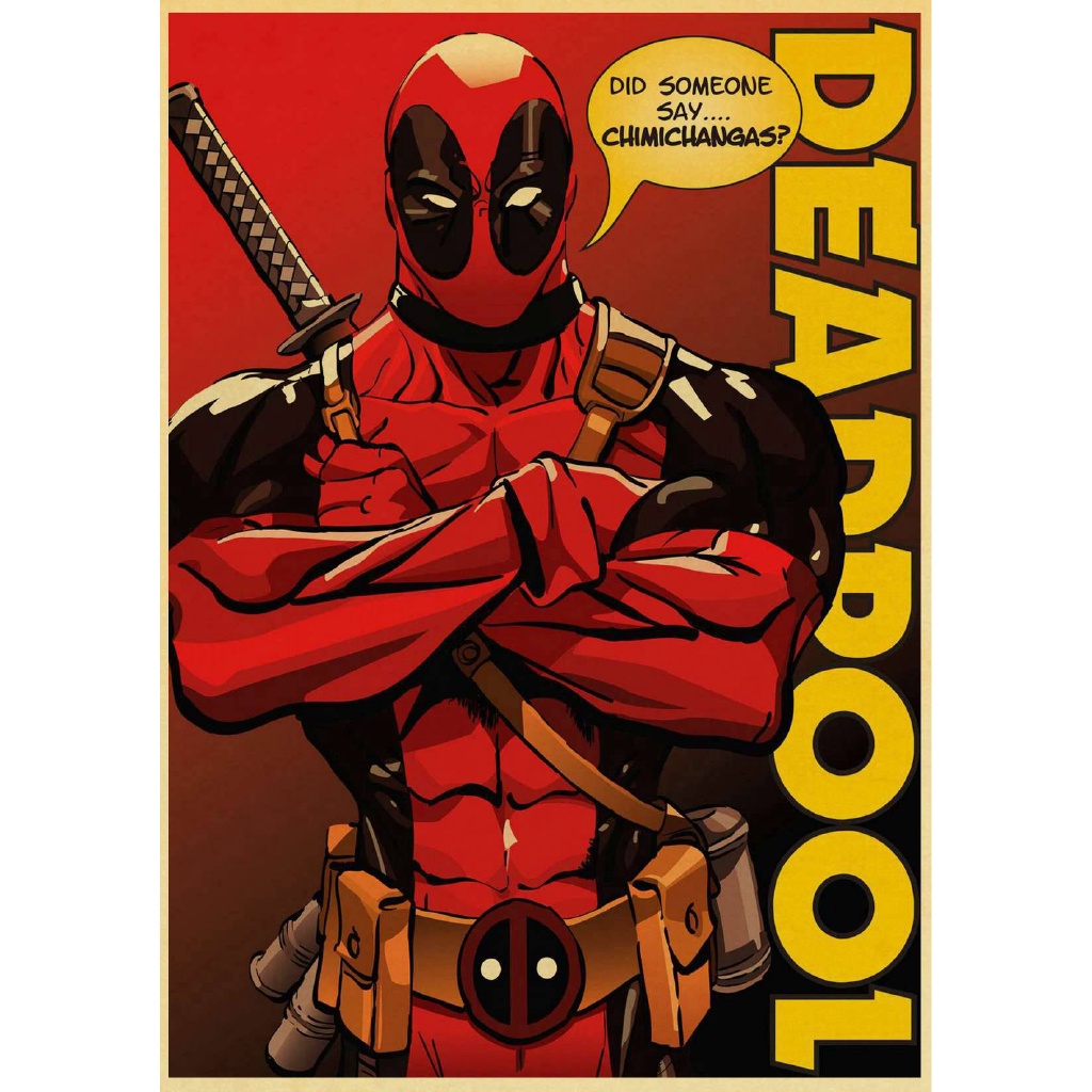 Poster Lukisan Kartun Marvel Superhero Deadpool Bahan Kertas Kraft Gaya Retro Untuk Dekorasi Kamar Anak