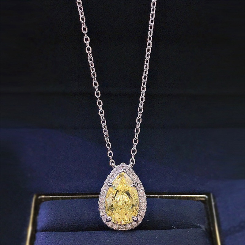 Kalung Liontin Pir Warna Pink Kuning Bahan Cubic Zirconia Untuk Wanita