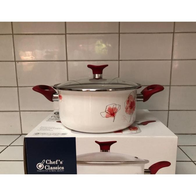 Kualitas Terbaik] Panci Enamel Cantik Kualitas Ekspor Kedawung Bnt 20 Cm Poppies + Tutup