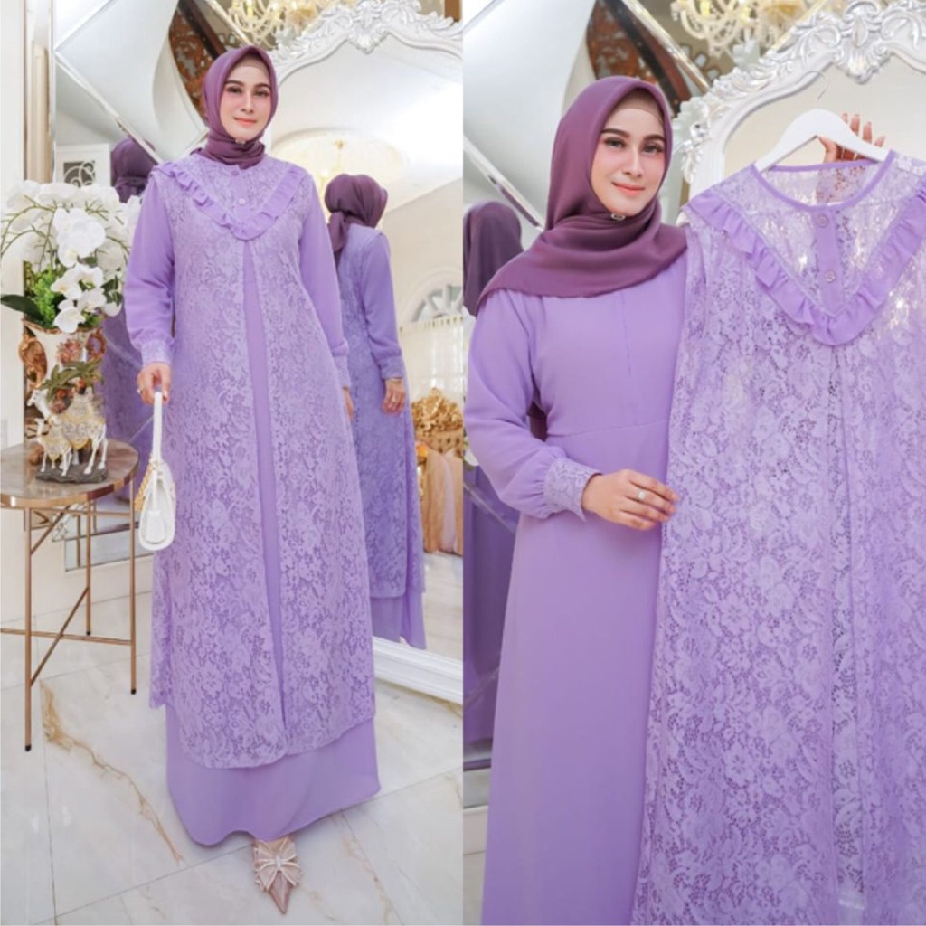 FenishaStore MALIKA Maxi Dress Set 2in1 Gamis Maxi + Outer Terbaru Bisa Bayar Ditempat COD