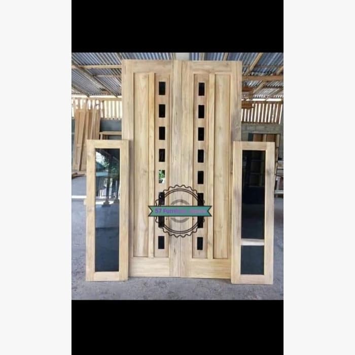 Pintu & kusen mentahan kayu jati model simpel moderen