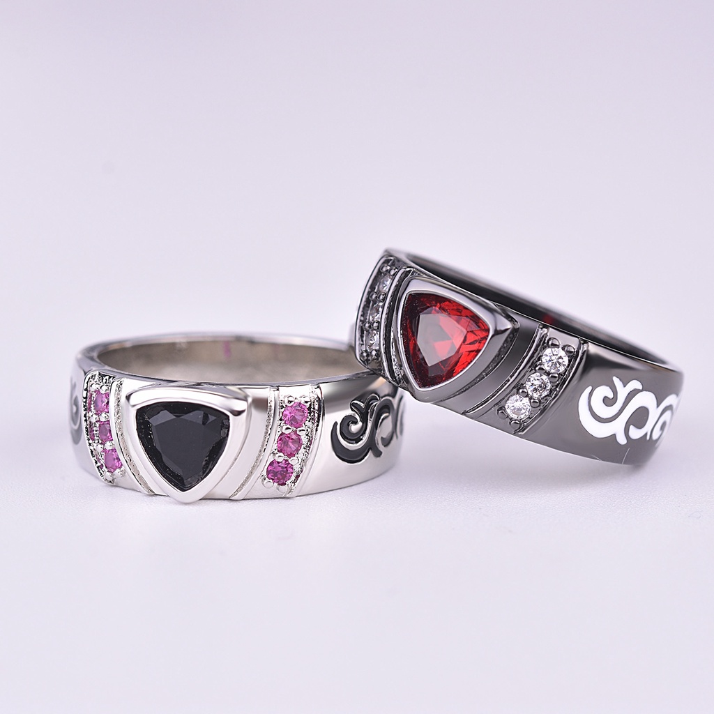 Wanita gaya baru 925 cincin batu permata merah dan hitam perak