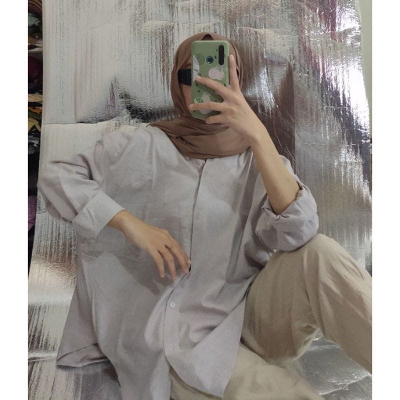 Kemeja Oversize Linen Wanita - Alea Shirt-Alea silver