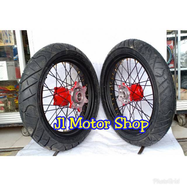 Paketan Velg SuperMoto Honda CRF 150 L Plus Ban - Paket Komplit Velg CRF 150 Tromol ORI Crf