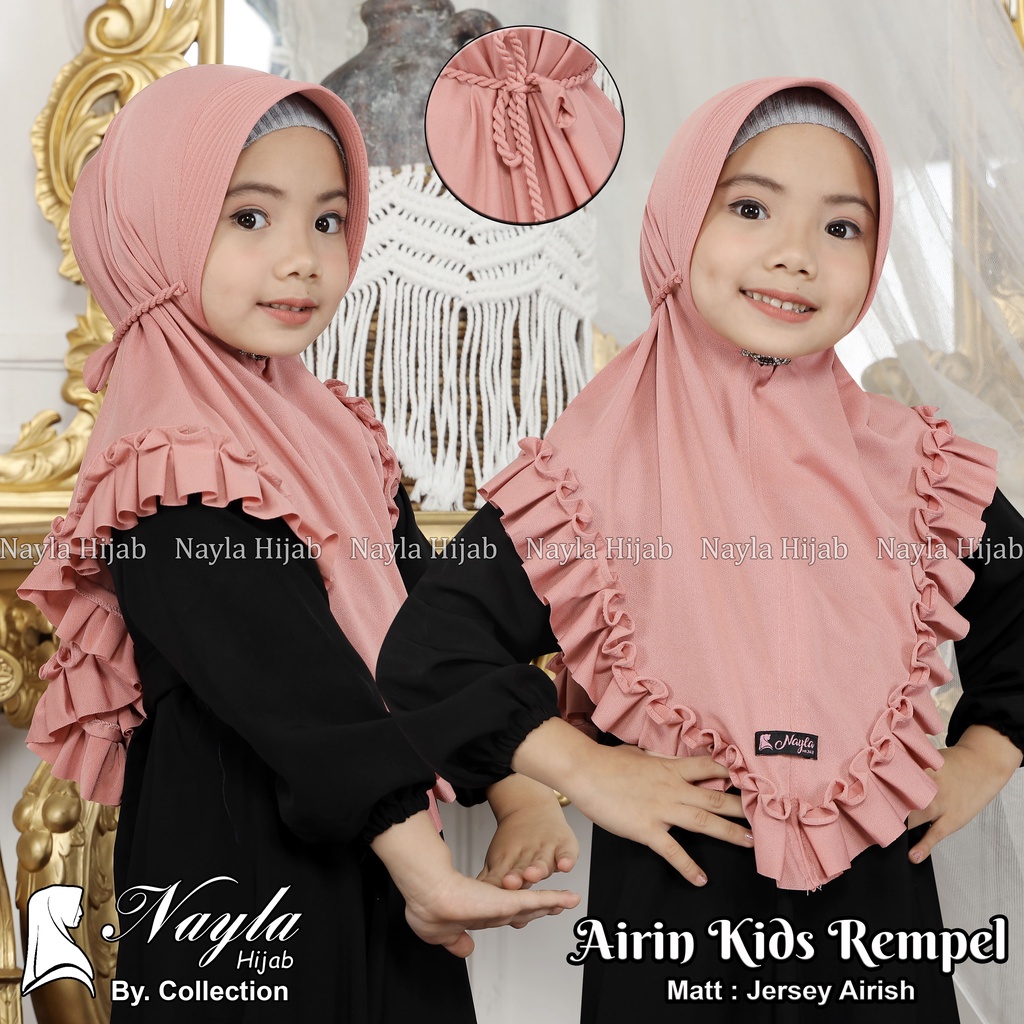 Kerudung Anak Tali Kepang AIRIN KIDS REMPEL Hijab Instan Anak Jersey Airis Terbaru Nayla Hija'b