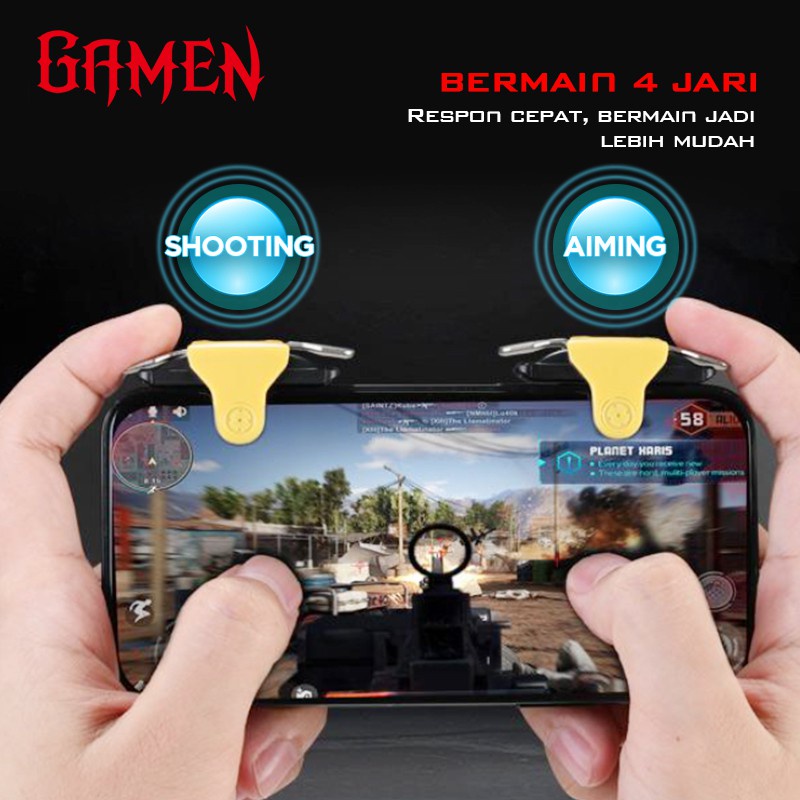 (VROFFSTORE) GAMEN Mobile Gaming Button Trigger Shotting Aiming No Delay For Free Fire PUBG Original - Garansi 1 Tahun